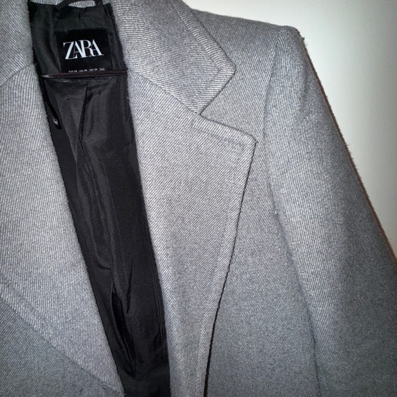 Zara Grey Tailored Wool-Blend Single-Breasted Coat - Picture 5 of 8